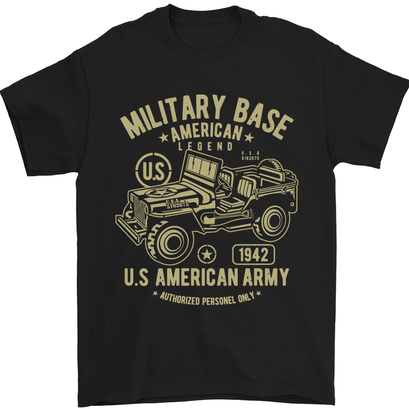 Military Base US American Army 4X4 Off Road Mens T-Shirt Cotton Gildan Black