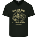 Military Base US American Army 4X4 Off Road Mens V-Neck Cotton T-Shirt Black