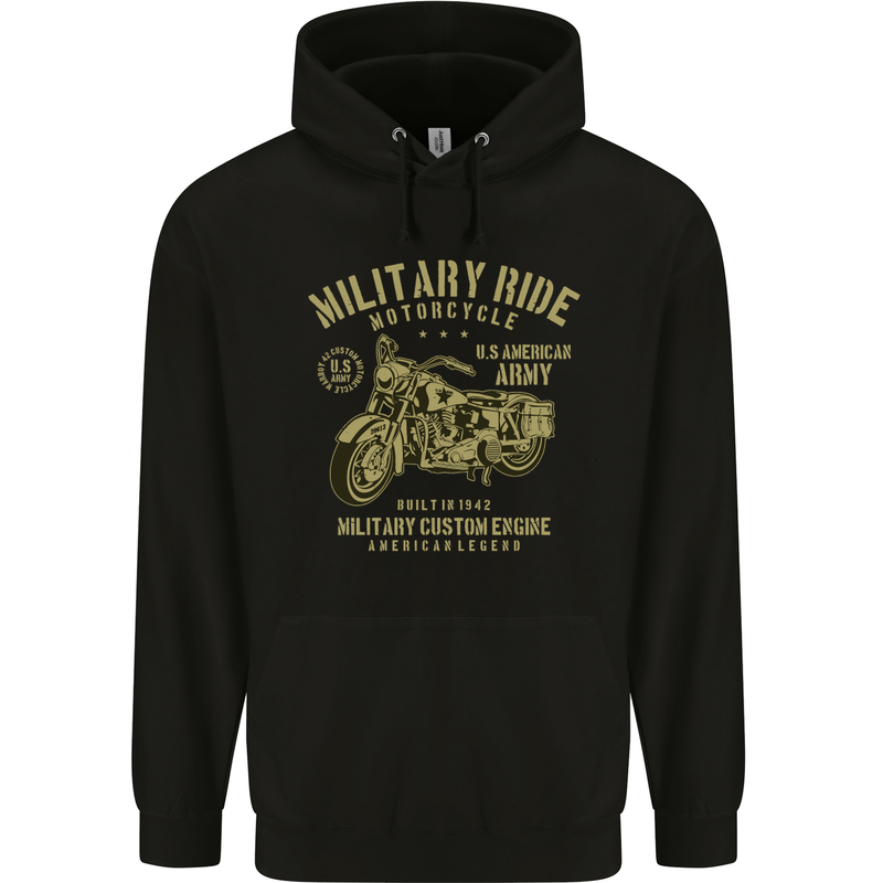Military Motorcycle Army Motorbike Biker Mens Hoodie Black
