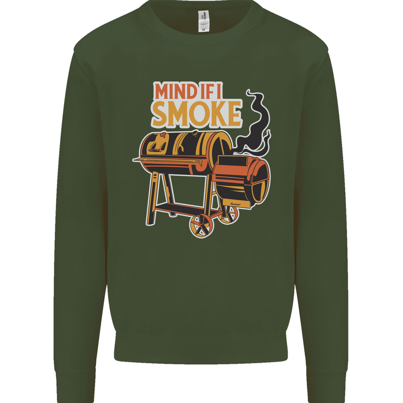 Mind if I Smoke Funny BBQ Grill Kids Sweatshirt Jumper Forest Green