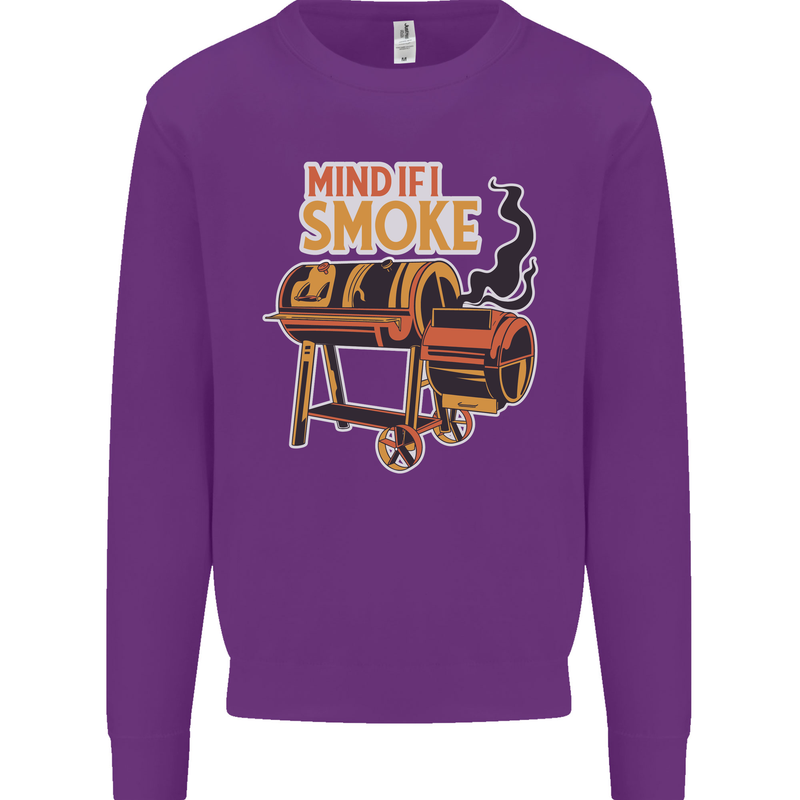 Mind if I Smoke Funny BBQ Grill Kids Sweatshirt Jumper Purple