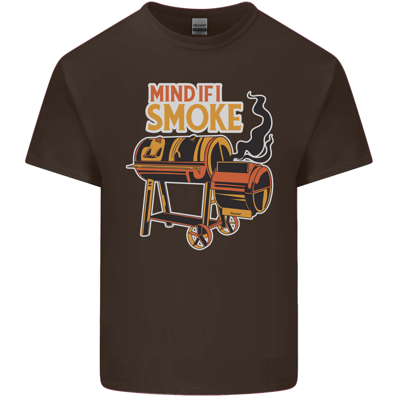 Mind if I Smoke Funny BBQ Grill Mens Cotton T-Shirt Tee Top Dark Chocolate