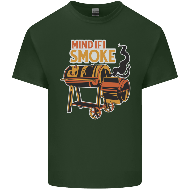 Mind if I Smoke Funny BBQ Grill Mens Cotton T-Shirt Tee Top Forest Green