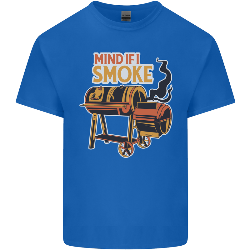Mind if I Smoke Funny BBQ Grill Mens Cotton T-Shirt Tee Top Royal Blue