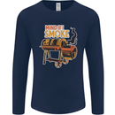 Mind if I Smoke Funny BBQ Grill Mens Long Sleeve T-Shirt Navy Blue
