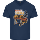 Mind if I Smoke Funny BBQ Grill Mens V-Neck Cotton T-Shirt Navy Blue
