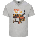 Mind if I Smoke Funny BBQ Grill Mens V-Neck Cotton T-Shirt Sports Grey