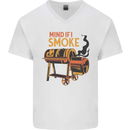 Mind if I Smoke Funny BBQ Grill Mens V-Neck Cotton T-Shirt White