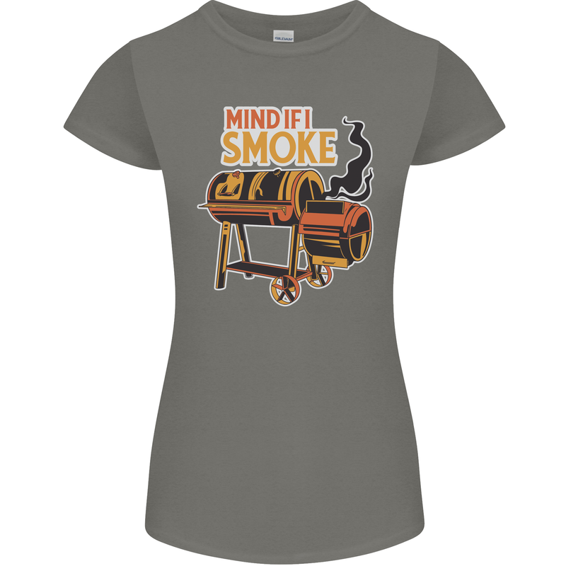 Mind if I Smoke Funny BBQ Grill Womens Petite Cut T-Shirt Charcoal