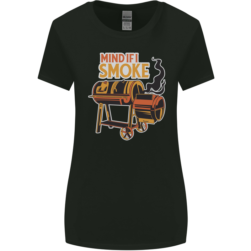 Mind if I Smoke Funny BBQ Grill Womens Wider Cut T-Shirt Black