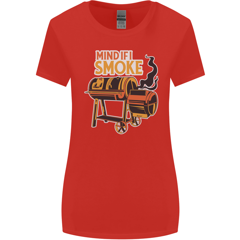 Mind if I Smoke Funny BBQ Grill Womens Wider Cut T-Shirt Red