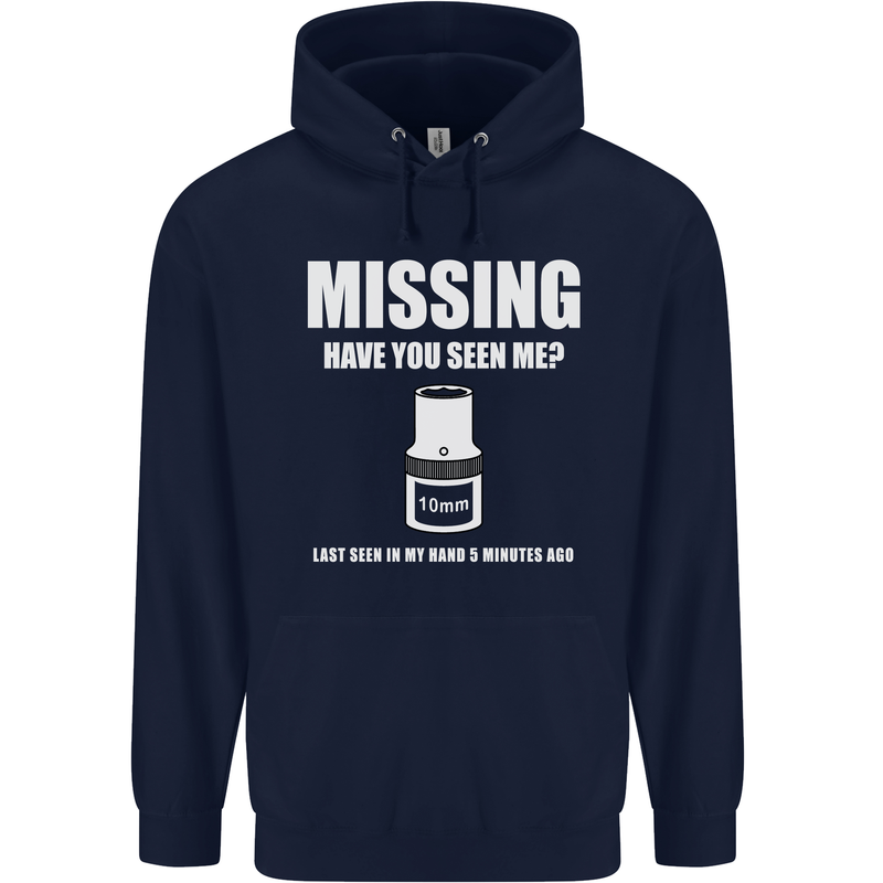 Missing 10 mm Socket Funny Plumer Mechanic Mens 80% Cotton Hoodie Navy Blue
