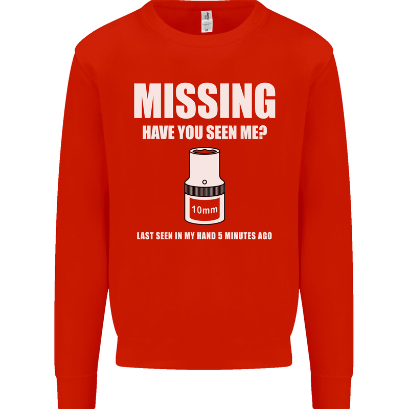 Missing 10 mm Socket Funny Plumer Mechanic Mens Sweatshirt Jumper Bright Red