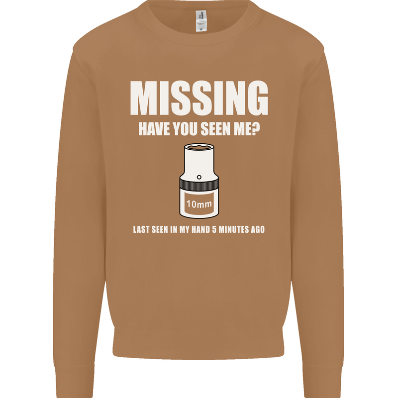 Missing 10 mm Socket Funny Plumer Mechanic Mens Sweatshirt Jumper Caramel Latte
