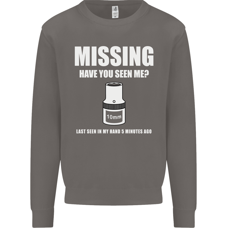 Missing 10 mm Socket Funny Plumer Mechanic Mens Sweatshirt Jumper Charcoal