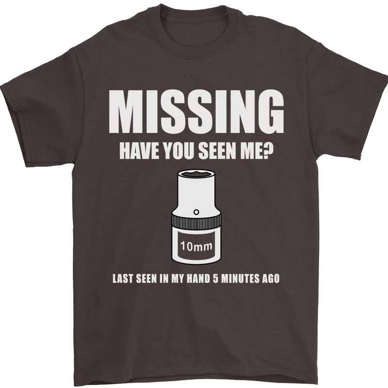 Missing 10 mm Socket Funny Plumer Mechanic Mens T-Shirt Cotton Gildan Dark Chocolate