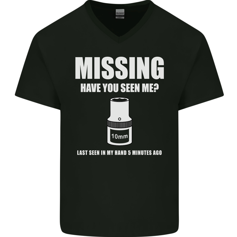 Missing 10 mm Socket Funny Plumer Mechanic Mens V-Neck Cotton T-Shirt Black