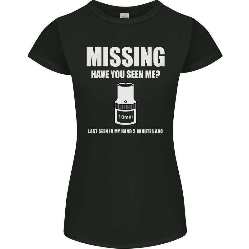 Missing 10 mm Socket Funny Plumer Mechanic Womens Petite Cut T-Shirt Black