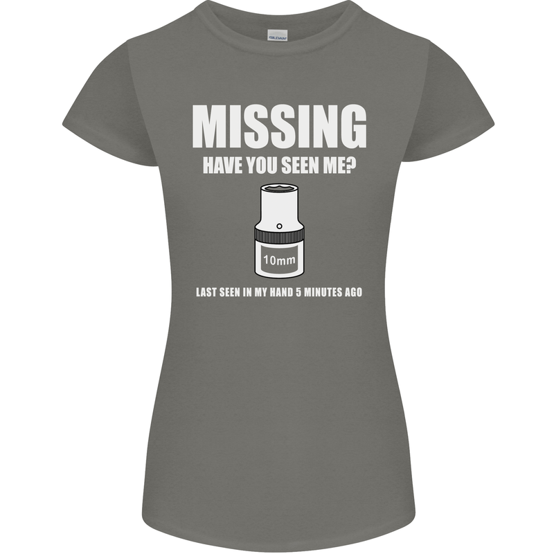 Missing 10 mm Socket Funny Plumer Mechanic Womens Petite Cut T-Shirt Charcoal