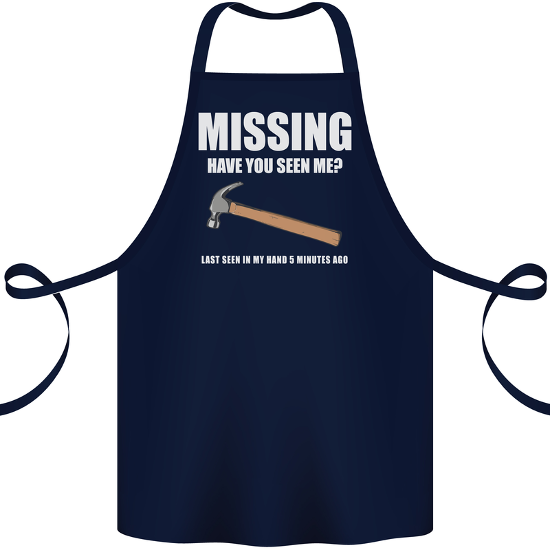 Missing Hammer Funny Carpenter DIY Builder Cotton Apron 100% Organic Navy Blue