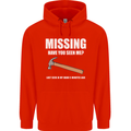 Missing Hammer Funny Carpenter DIY Builder Mens 80% Cotton Hoodie Bright Red
