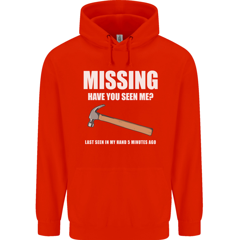 Missing Hammer Funny Carpenter DIY Builder Mens 80% Cotton Hoodie Bright Red