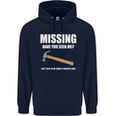 Missing Hammer Funny Carpenter DIY Builder Mens 80% Cotton Hoodie Navy Blue