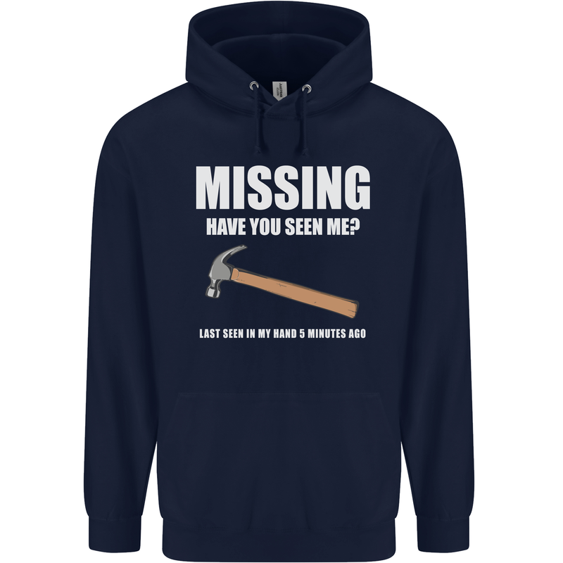 Missing Hammer Funny Carpenter DIY Builder Mens 80% Cotton Hoodie Navy Blue