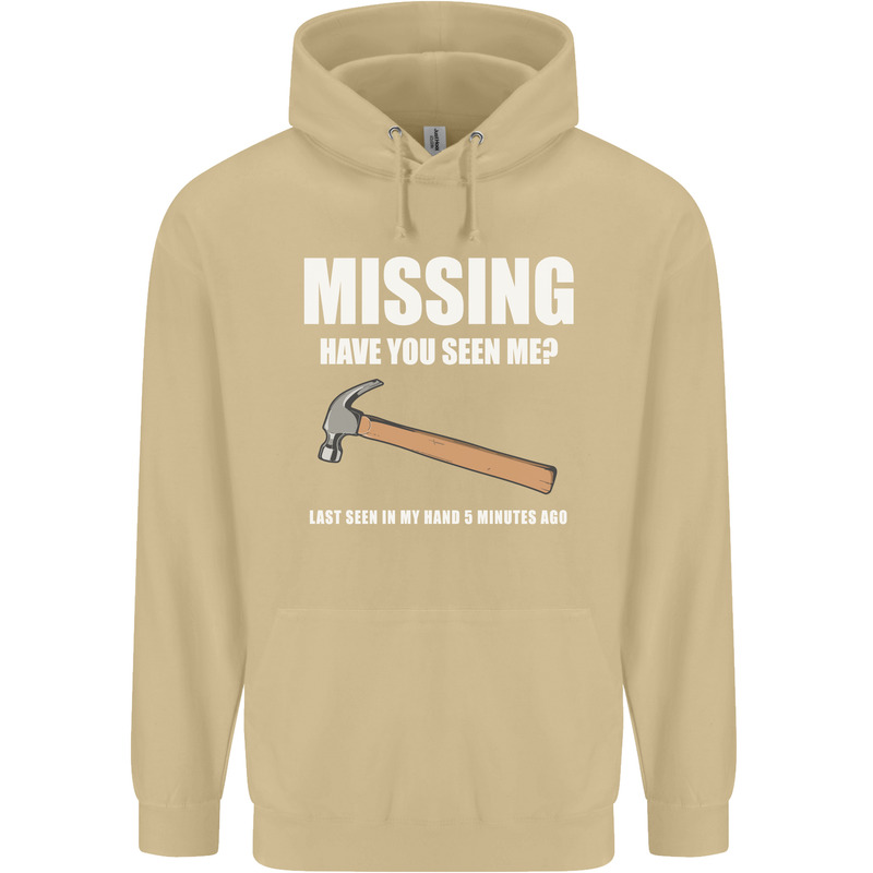 Missing Hammer Funny Carpenter DIY Builder Mens 80% Cotton Hoodie Sand