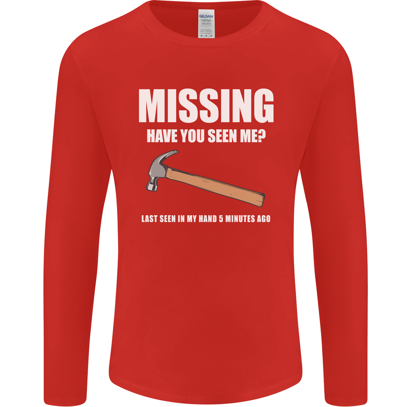 Missing Hammer Funny Carpenter DIY Builder Mens Long Sleeve T-Shirt Red