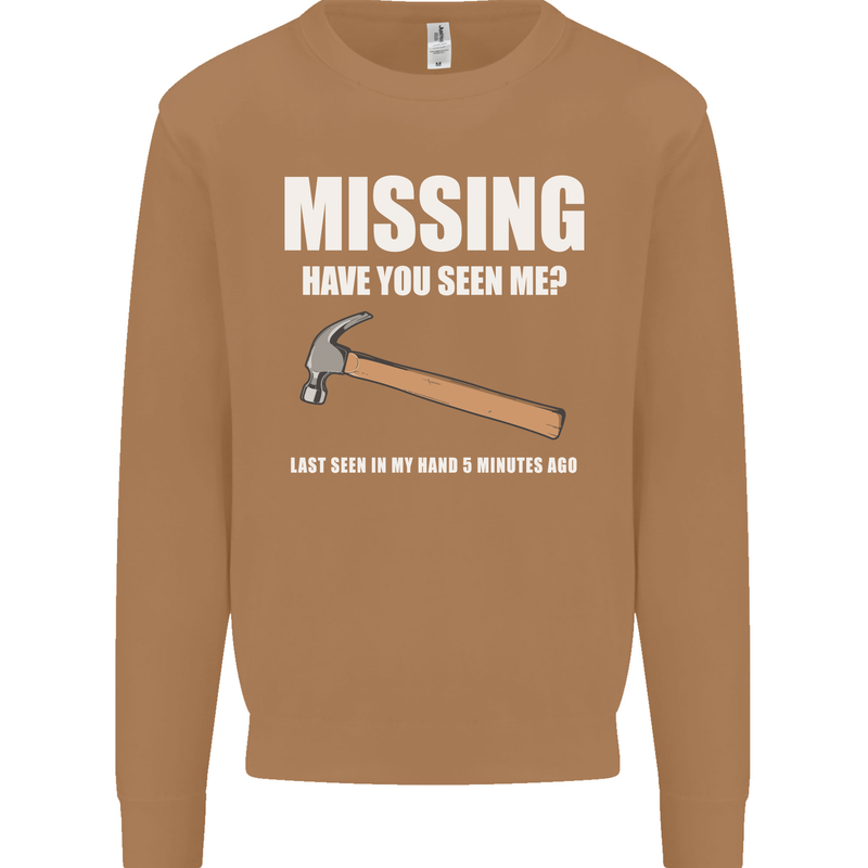 Missing Hammer Funny Carpenter DIY Builder Mens Sweatshirt Jumper Caramel Latte