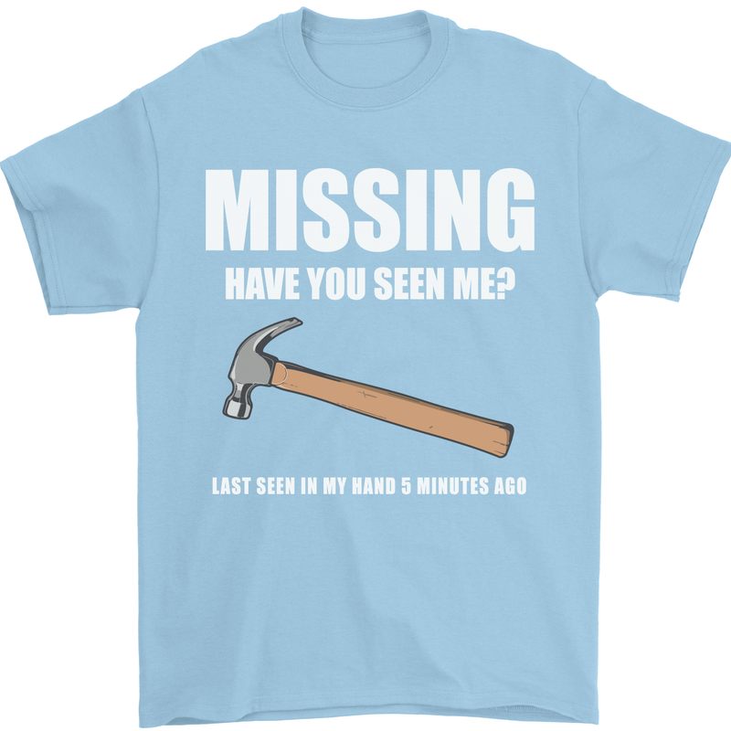 Missing Hammer Funny Carpenter DIY Builder Mens T-Shirt Cotton Gildan Light Blue
