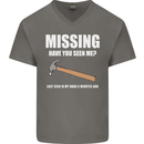 Missing Hammer Funny Carpenter DIY Builder Mens V-Neck Cotton T-Shirt Charcoal
