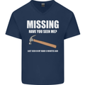Missing Hammer Funny Carpenter DIY Builder Mens V-Neck Cotton T-Shirt Navy Blue