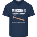 Missing Hammer Funny Carpenter DIY Builder Mens V-Neck Cotton T-Shirt Navy Blue