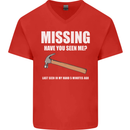 Missing Hammer Funny Carpenter DIY Builder Mens V-Neck Cotton T-Shirt Red
