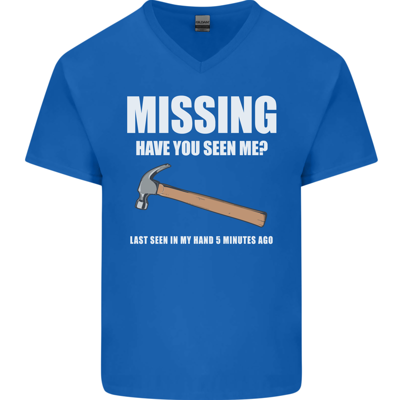 Missing Hammer Funny Carpenter DIY Builder Mens V-Neck Cotton T-Shirt Royal Blue