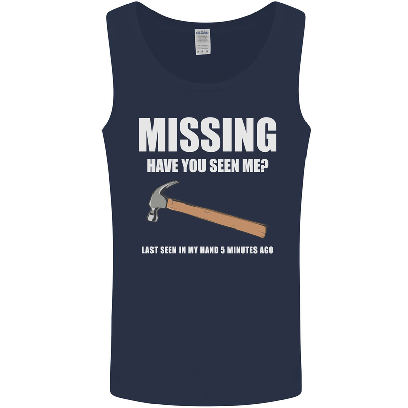 Missing Hammer Funny Carpenter DIY Builder Mens Vest Tank Top Navy Blue