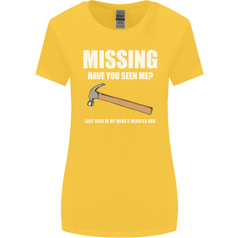 Missing Hammer Funny Carpenter DIY Builder Womens Wider Cut T-Shirt Yellow