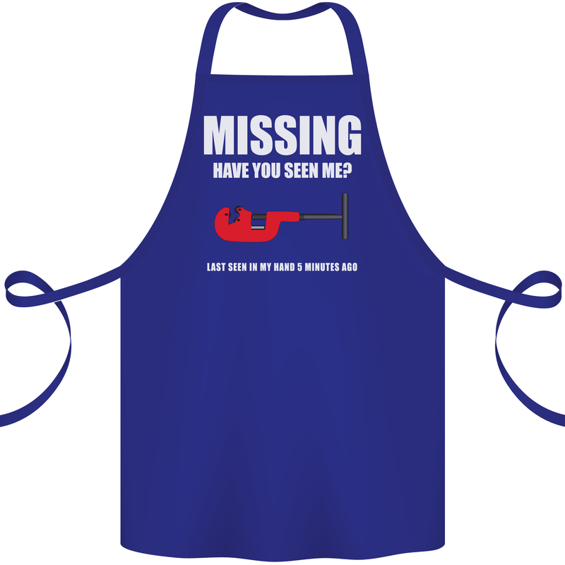 Missing Pipe Cutter Funny Plumer DIY Cotton Apron 100% Organic Royal Blue