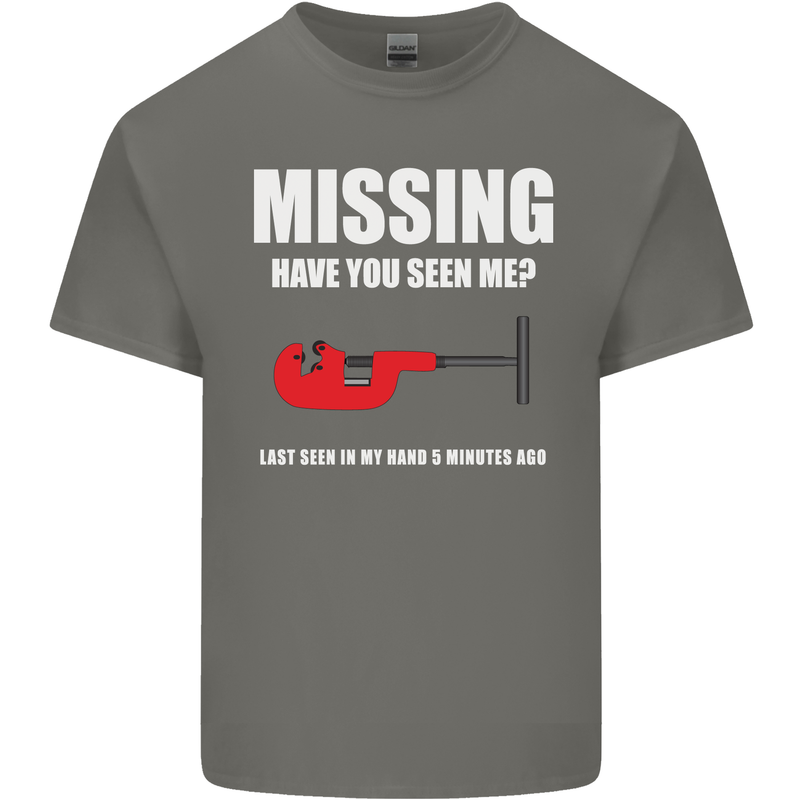 Missing Pipe Cutter Funny Plumer DIY Mens Cotton T-Shirt Tee Top Charcoal