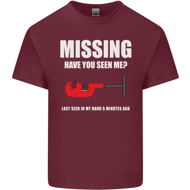 Missing Pipe Cutter Funny Plumer DIY Mens Cotton T-Shirt Tee Top Maroon