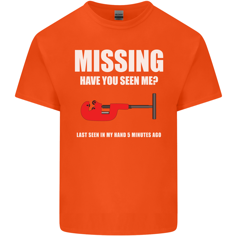 Missing Pipe Cutter Funny Plumer DIY Mens Cotton T-Shirt Tee Top Orange