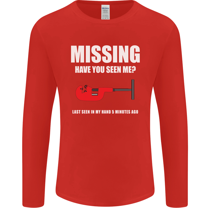 Missing Pipe Cutter Funny Plumer DIY Mens Long Sleeve T-Shirt Red