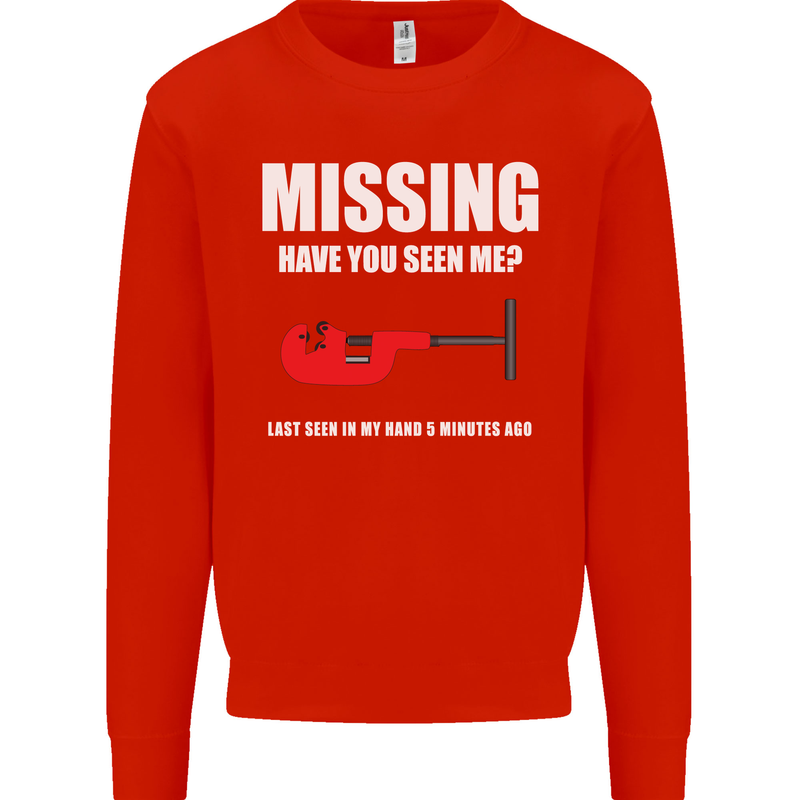 Missing Pipe Cutter Funny Plumer DIY Mens Sweatshirt Jumper Bright Red