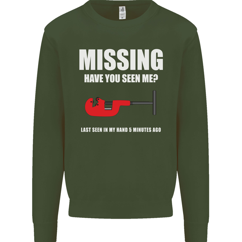 Missing Pipe Cutter Funny Plumer DIY Mens Sweatshirt Jumper Forest Green