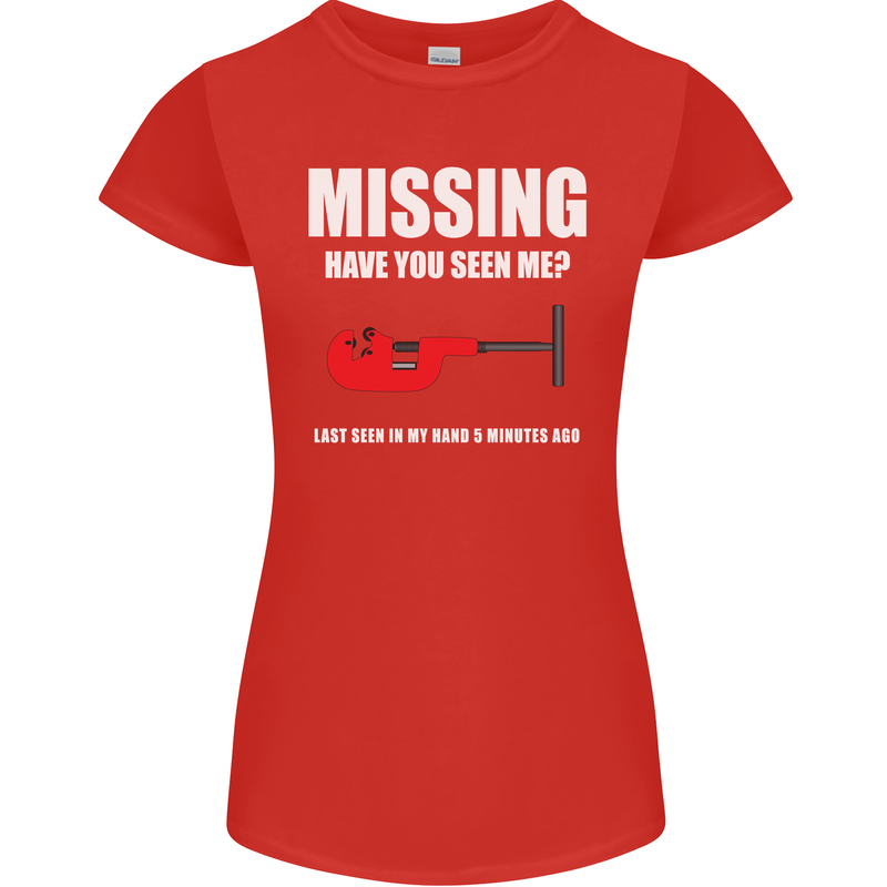Missing Pipe Cutter Funny Plumer DIY Womens Petite Cut T-Shirt Red