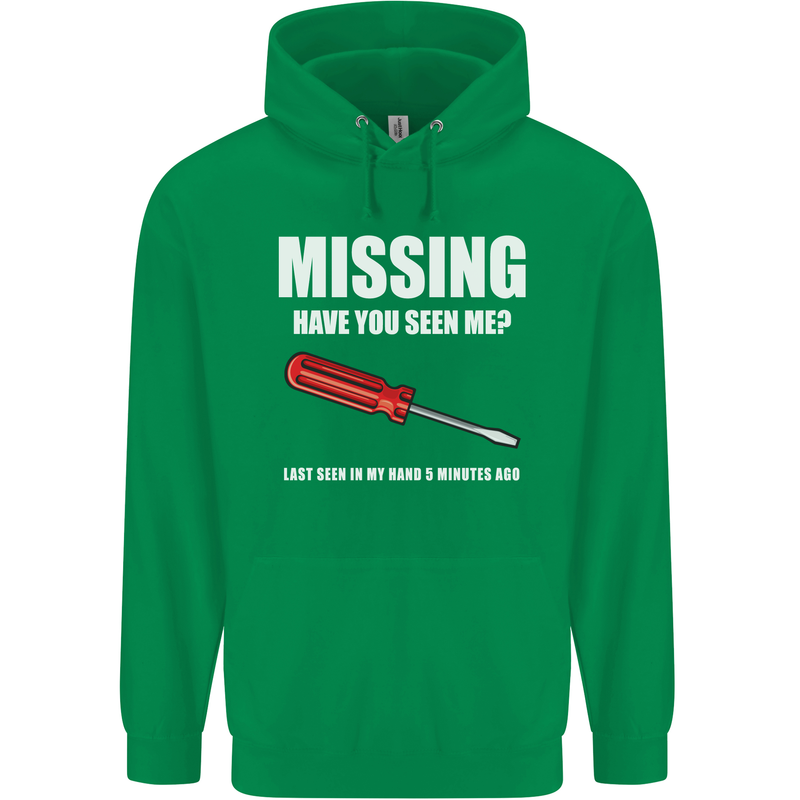 Missing Screwdriver Funny Carpenter DIY Mens 80% Cotton Hoodie Irish Green