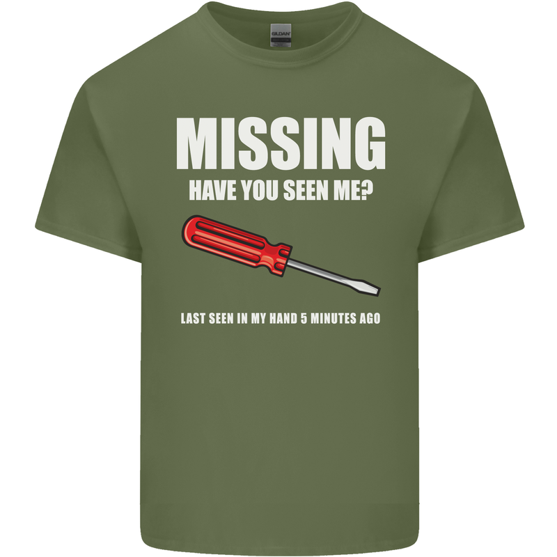 Missing Screwdriver Funny Carpenter DIY Mens Cotton T-Shirt Tee Top Military Green