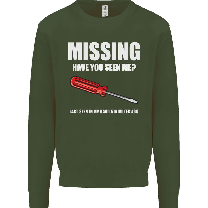 Missing Screwdriver Funny Carpenter DIY Mens Sweatshirt Jumper Forest Green